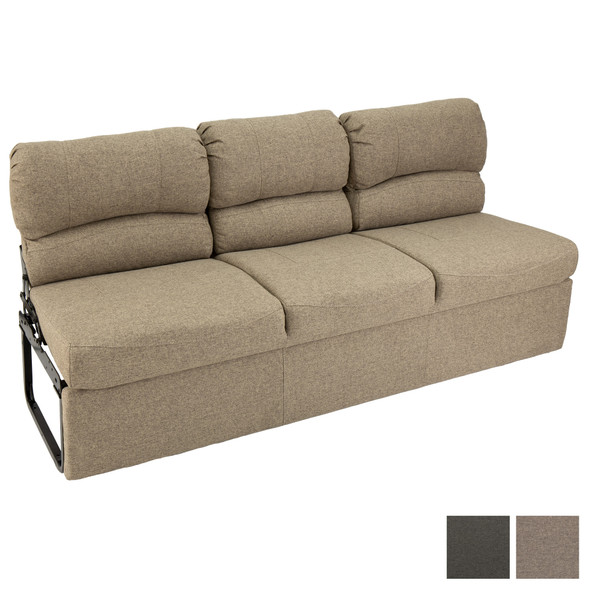 RecPro Charles 62" RV Jackknife Sleeper Sofa with Drop-Down Cupholders in Cloth