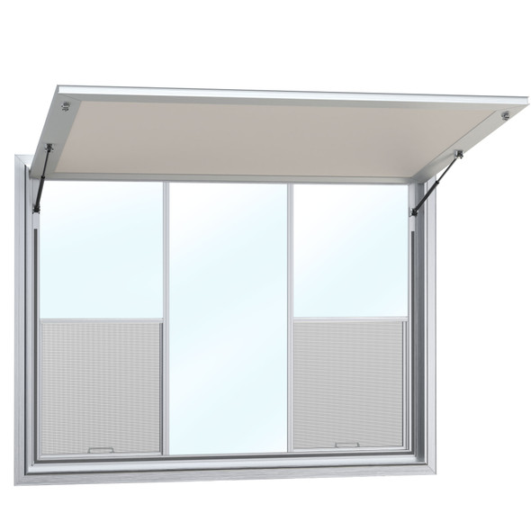 Custom Concession Stand Windows and Awnings with 2 Vertical Lift Windows and Solid Glass Center
