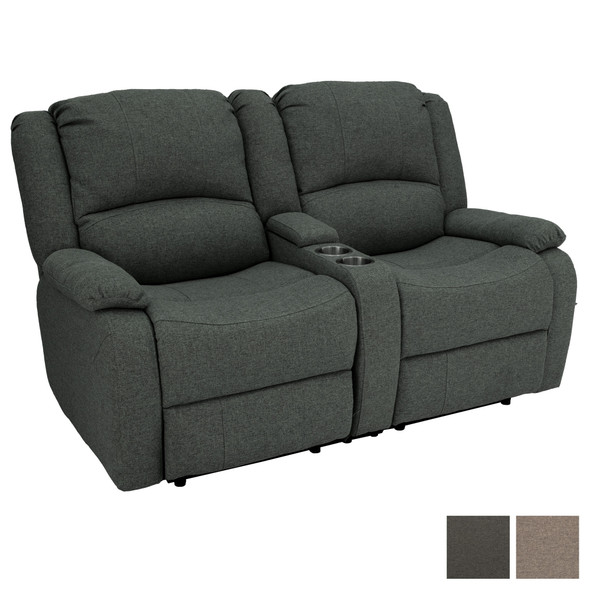 RecPro Charles 64" Double RV Wall Hugger Recliner Sofa with Console in Cloth