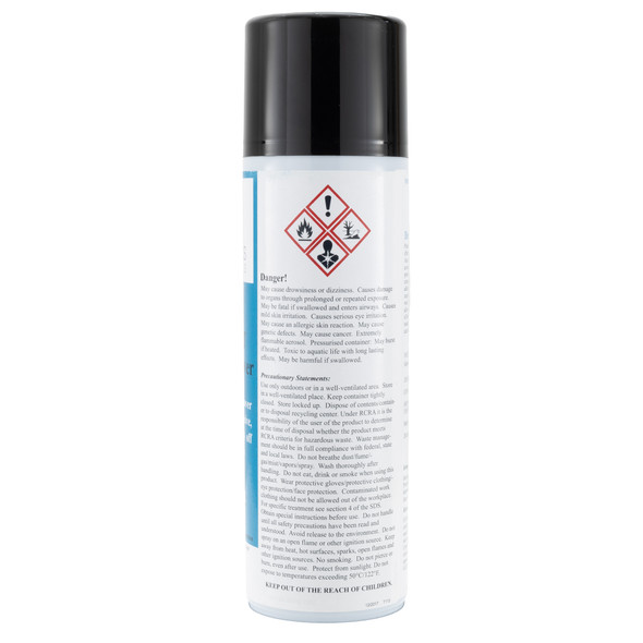 RV adhesive cleaner spray can warning information.