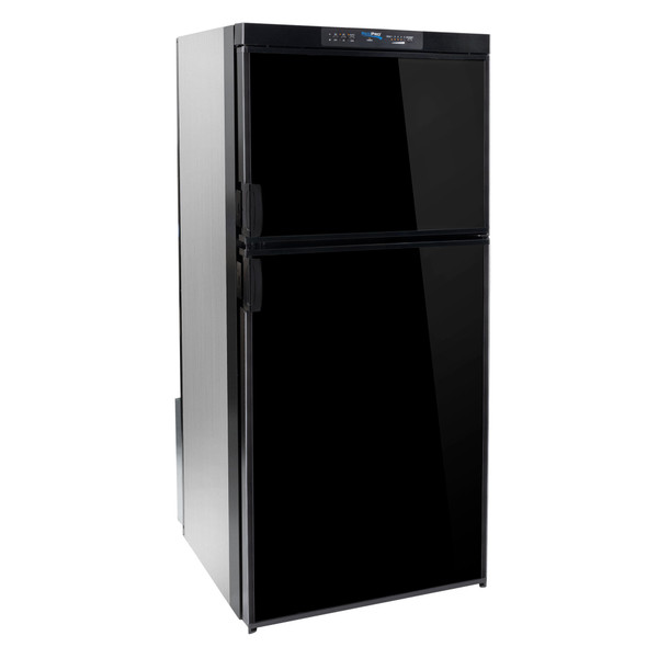 Black RV refrigerator.