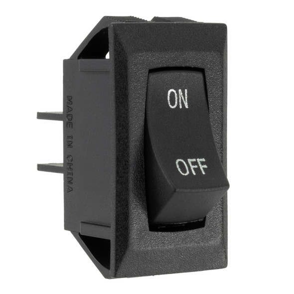 Black RV single rocker switch.