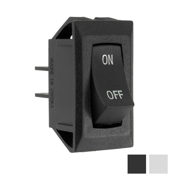 Black RV single rocker switch.