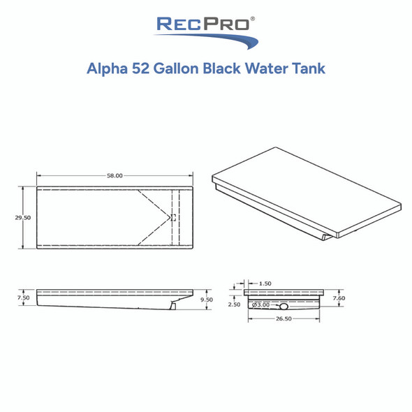 Alpha 52 Gallon 29.50" x 58" x 9.50" Black Water Tank VB-29578REH9