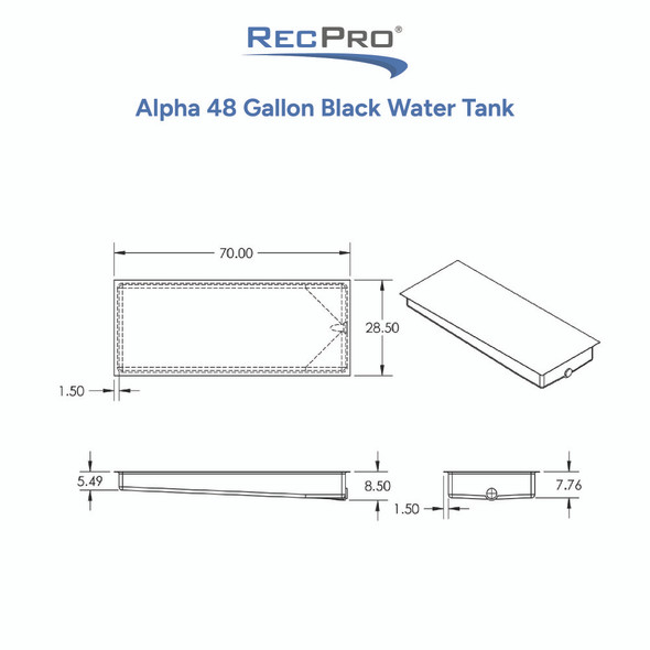 48 Gallon 70" x 28 12" x 8 1/2" Black Water Tank HT543