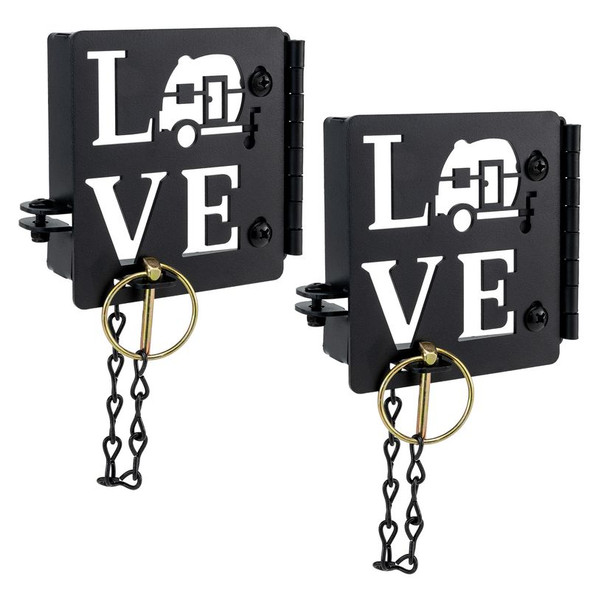 Steel 4" RV Bumper Plug End Cap Cover Love Design 2 Pack with Locking Pin