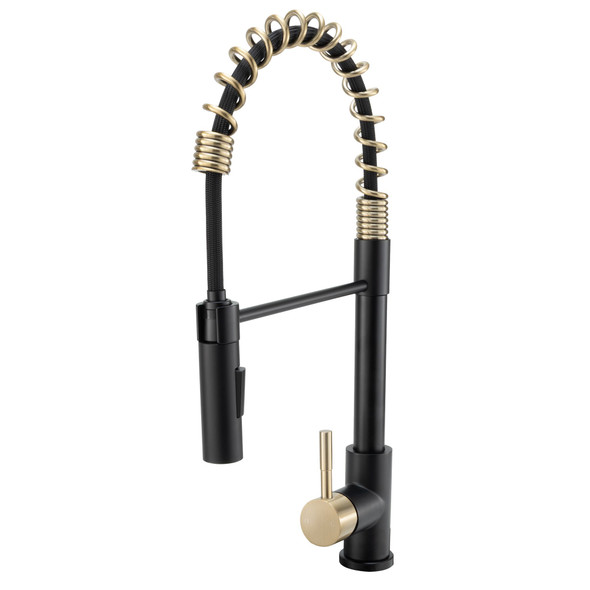 RV Kitchen Faucet with Pull Down Spring Sprayer, Commercial Single Handle Black and Bronze