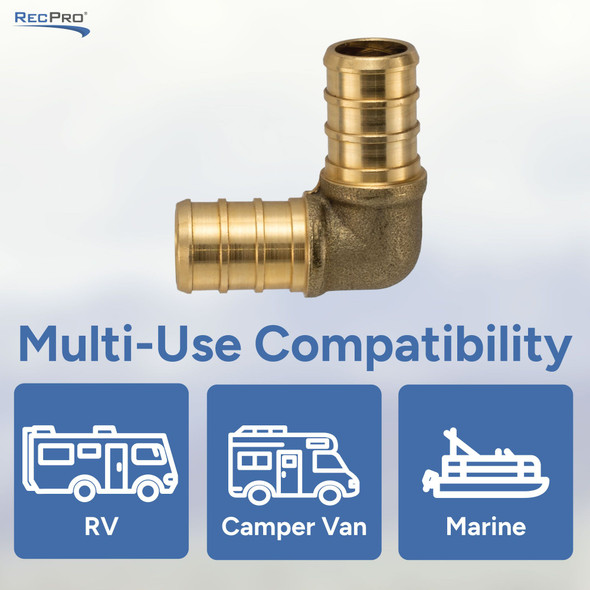 RV Fresh Water PEX Line Elbow Fitting Brass ½" x ½"