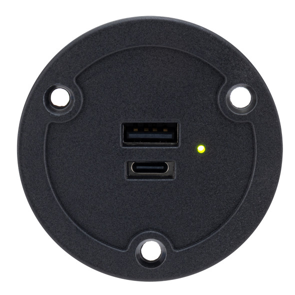 Round RV 12V USB-A and USB-C Charger Outlet with LED Power Indicator