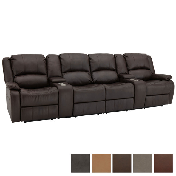 RecPro Charles 120" Quad Wall Hugger RV Recliner Sofa with Two Drop Down Consoles