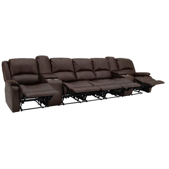 RecPro Charles 148" Wall Hugger RV Recliner Sofa with Three Center Reclining Consoles