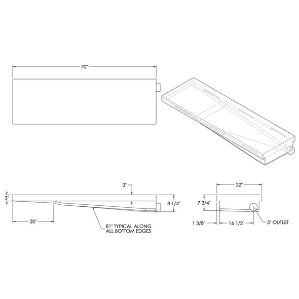 36 Gallon RV Holding Tank 70" x 22"  x 8 1/4" Elkhart Plastics EPI 3009