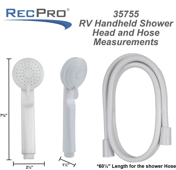 RV Handheld Shower Head and Hose with Shut Off White RecPro