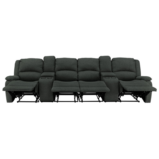 RecPro Charles 126" Quad Wall Hugger RV Recliner Sofa with Dual Consoles in Cloth