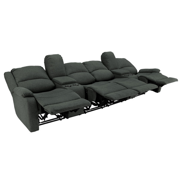 RecPro Charles 126" Quad Wall Hugger RV Recliner Sofa with Dual Consoles in Cloth