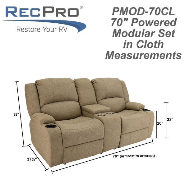 RecPro Charles 70" Powered Double RV Wall Hugger Recliner Sofa RV Loveseat in Cloth