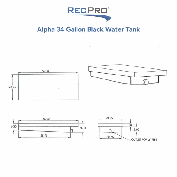 Alpha 34 Gallon 56" x 23.75" x 8.50" Black Water Tank VR245685H