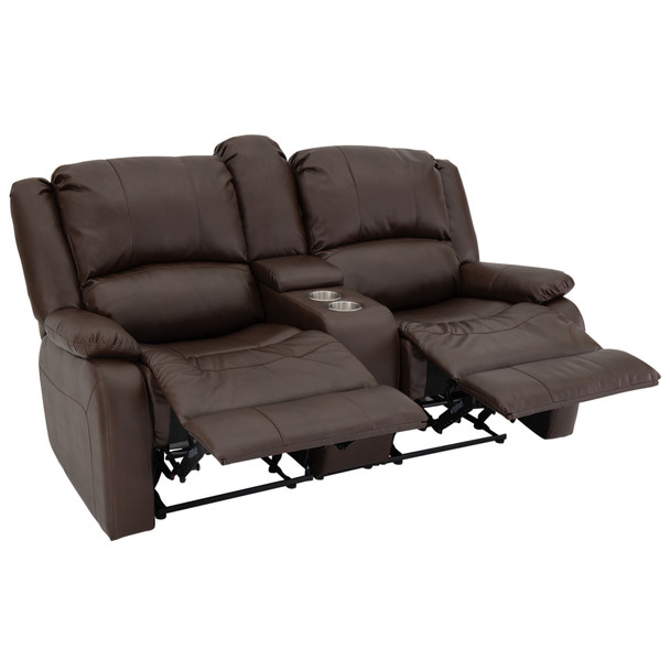 RecPro Charles 67" Double RV Wall Hugger Recliner Sofa with Console