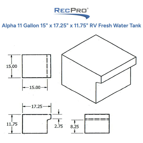 Alpha 11 Gallon 15" x 17.25" x 11.75" RV Fresh Water Tank VR151712W