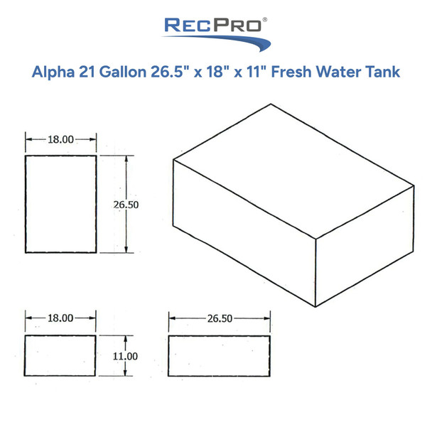 Alpha 21 Gallon 26.5" x 18" x 11" Fresh Water Tank VR182611W
