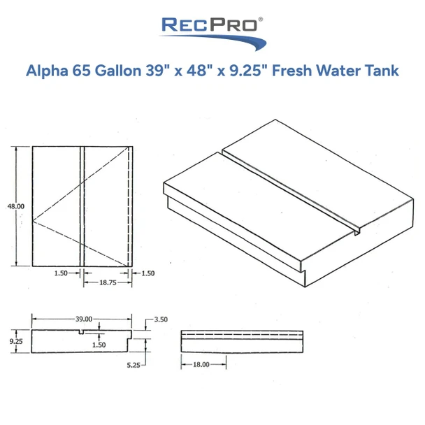 Alpha 65 Gallon 39" x 48" x 9.25" Fresh Water Tank VR39489W