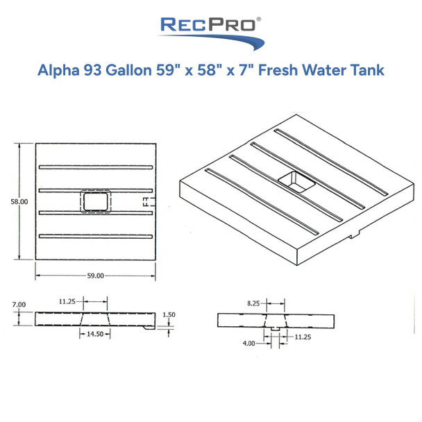 Alpha 93 Gallon 59" x 58" x 7" Fresh Water Tank 931002