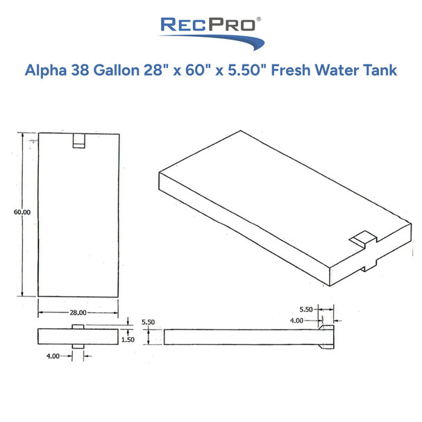 Alpha 38 Gallon 28" x 60" x 5.50" Fresh Water Tank VR286055