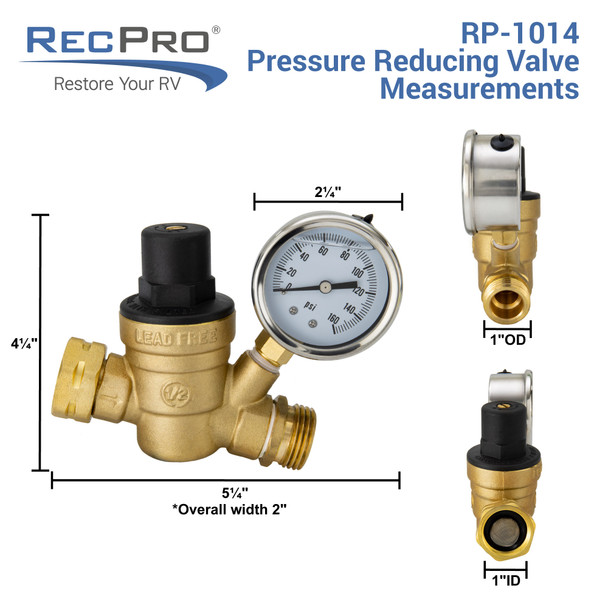 RV Brass Water Pressure Regulator with Gauge