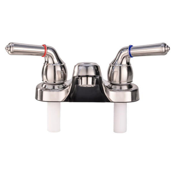 Brushed nickel bathroom faucet front view. Brushed nickel bathroom faucet front view.