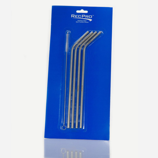 A 4 pack of stainless steel bent straws for tumblers.