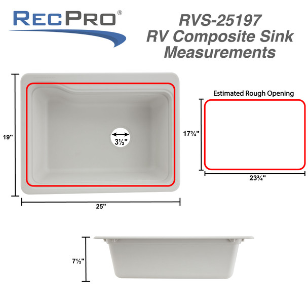 RV Composite Sink 25" x 19" Single Basin Sink RV Composite Sink 25" x 19" Single Basin Sink