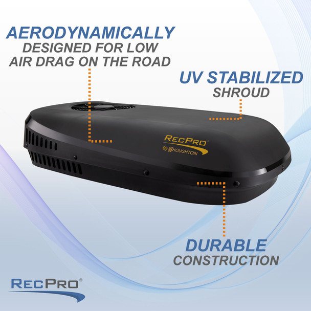 Air conditioner features. Aerodynamically designed for low air drag. UV stabilized shroud. Durable construction. Air conditioner features. Aerodynamically designed for low air drag. UV stabilized shroud. Durable construction.