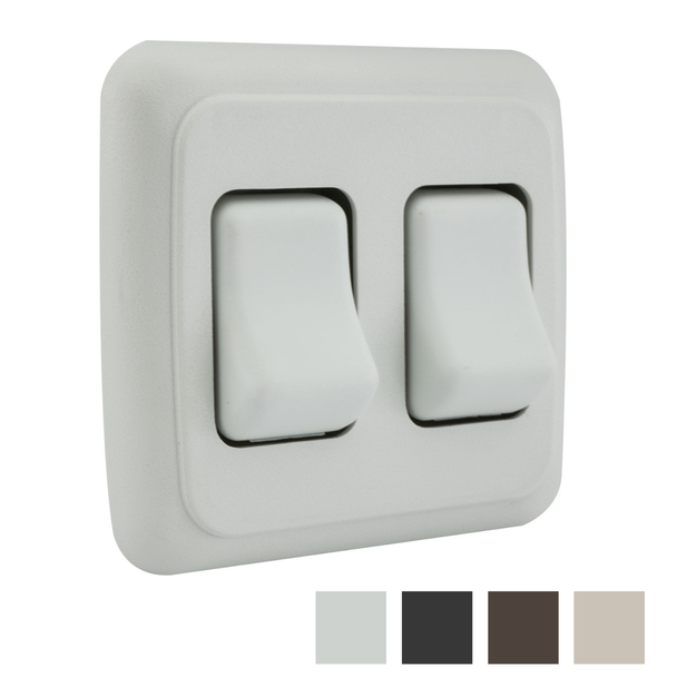 White RV 2 gang SPST switch.