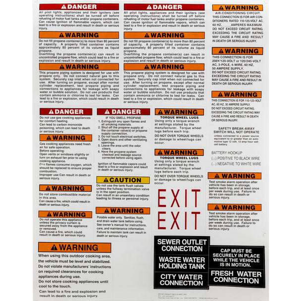 RV Safety Sticker Sheet RVIA and CSA Compliant