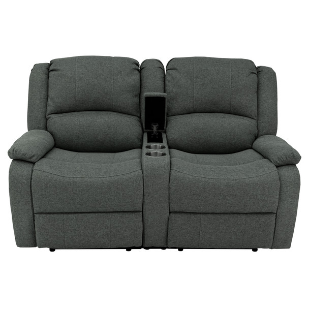 RecPro Charles 64" Double RV Wall Hugger Recliner Sofa with Console in Cloth