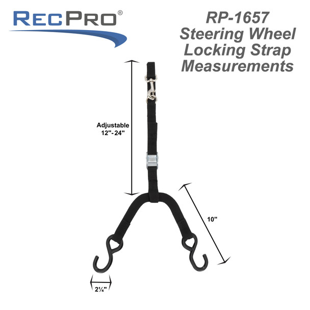 Steering Wheel Lock Strap with Ratchet and Hooks 