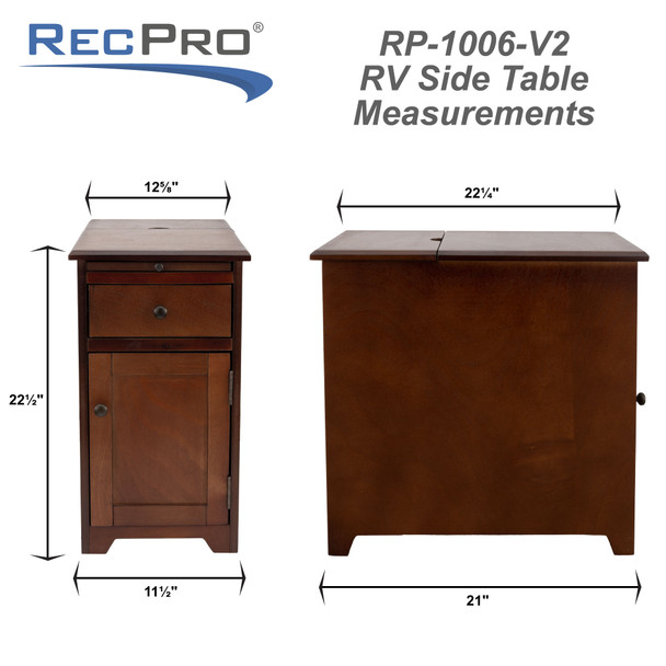 RV Side Table and Storage with Recessed Dual USB Charging Station and Twin Hidden Power Outlets