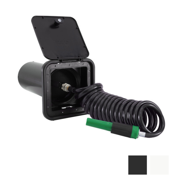 RV Exterior Shower Hose 15' Coiled Blue Water Hose with Locking Hatch Door