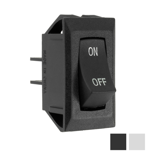 Black RV single rocker switch.
