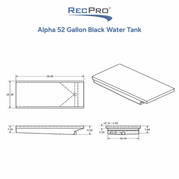 Alpha 52 Gallon 29.50" x 58" x 9.50" Black Water Tank VB-29578REH9