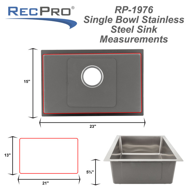 RV Stainless Steel Sink 23" x 15" Undermount RecPro