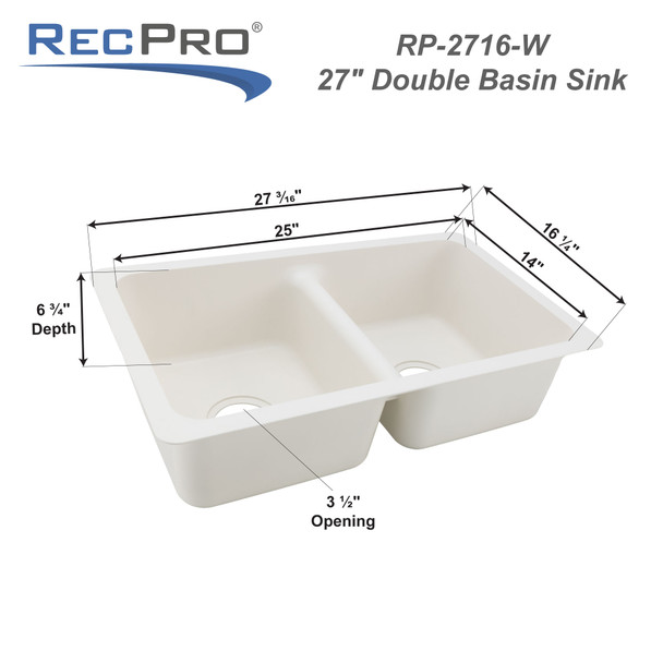 27 x 16" Composite RV Sink - Double Basin 27 x 16" Composite RV Sink - Double Basin