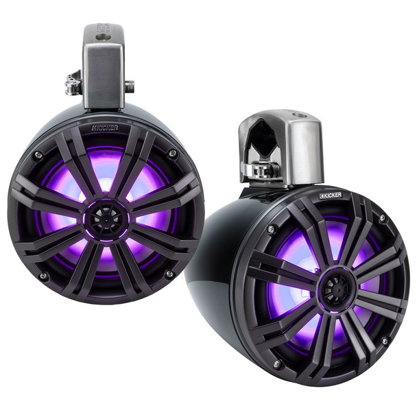 Water Resistant 6.5" Coaxial Marine Tower Speakers 4Ω w/ RGB LED Black Grille