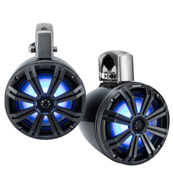 Water Resistant 8" Coaxial Tower Marine Speakers 4Ω w/ RGB LED Black Grille