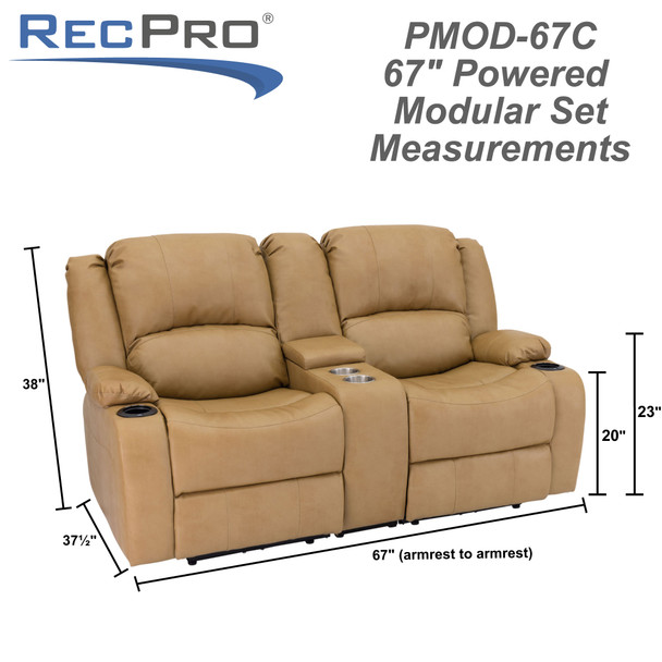 RecPro Charles 67 Powered Double RV Wall Hugger Recliner Sofa RV Loveseat (Mahogany)