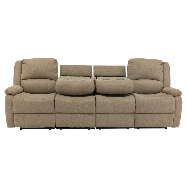 RecPro Charles 102" Quad Wall Hugger RV Recliner Sofa with Two Drop Down Consoles in Cloth