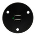 Black RV dual USB charger socket front view.