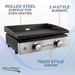 Rolled steel surface for even heating. 2 H-Style burners. Piezo style igniter.