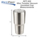 Stainless steel 30 ounce vacuum tumbler measurements.