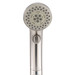 Brushed nickel RV handheld shower head front view.